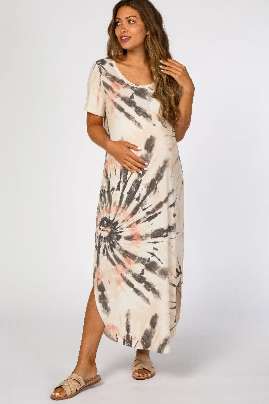 Cream Tie Dye Curved Hem Maternity DressVelvet Dress