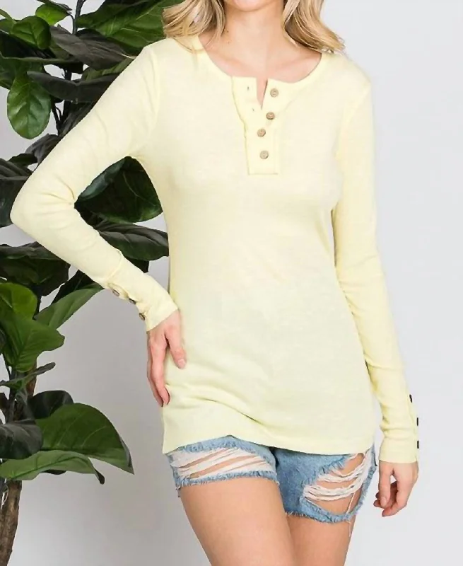 Belinda Button Detail Henley Top In Banana