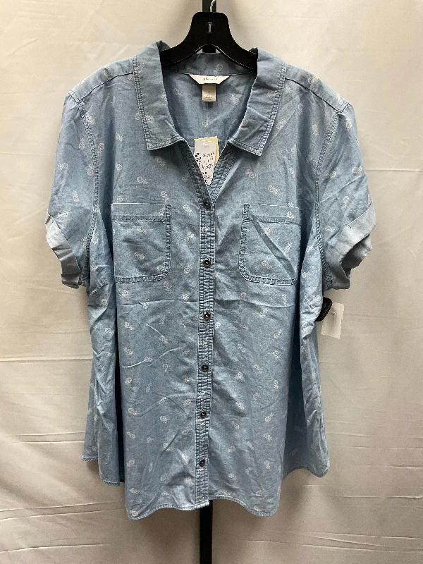 Blue Denim Top Short Sleeve Cj Banks, Size 2x