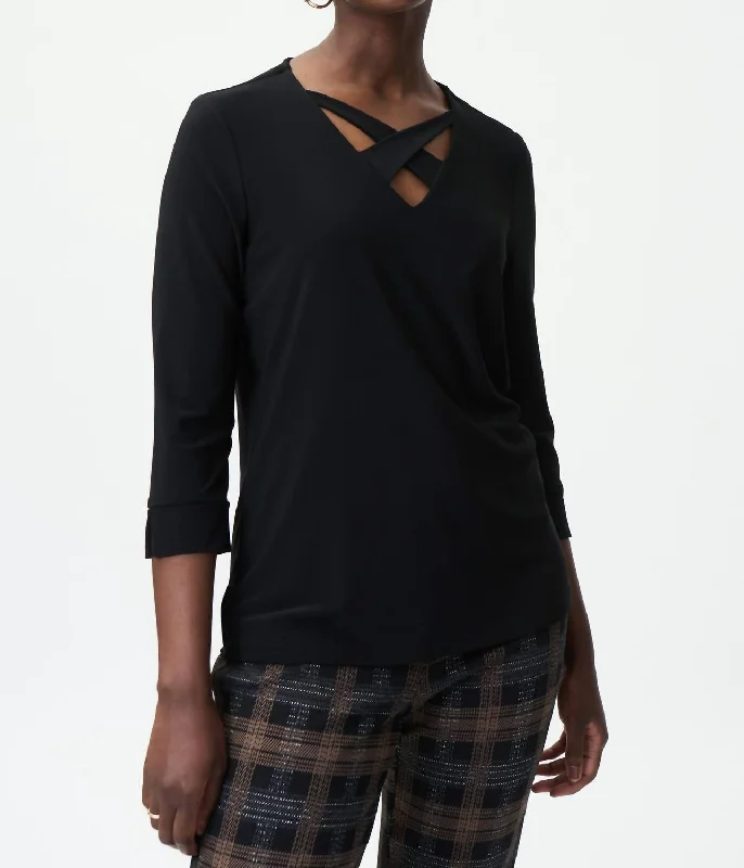 Cross Neckline Top In Black