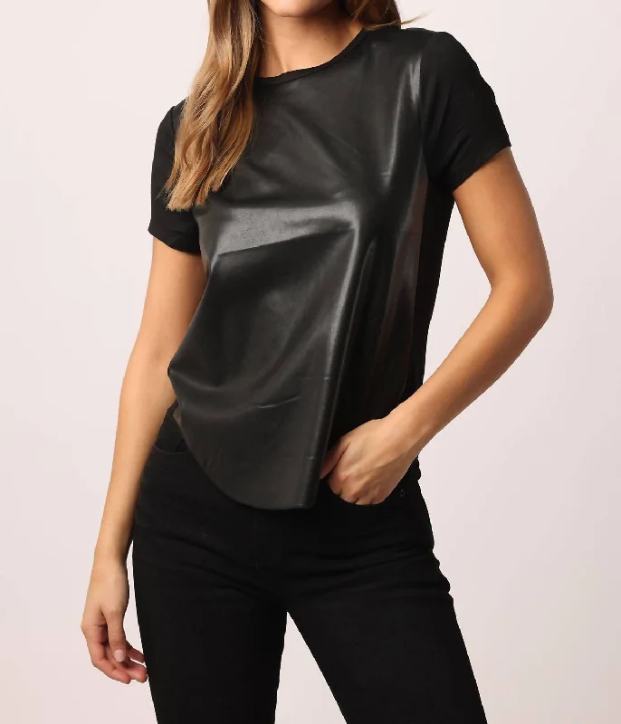 Elaina Pleather Front Short Sleeve Top In Black