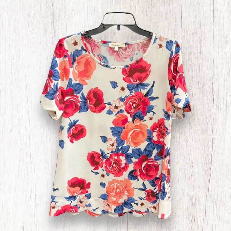 Floral Print Top Short Sleeve Clothes Mentor, Size M