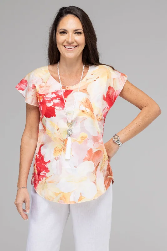 Hibiscuss Print Short Sleeve Non-Crush Cotton Top