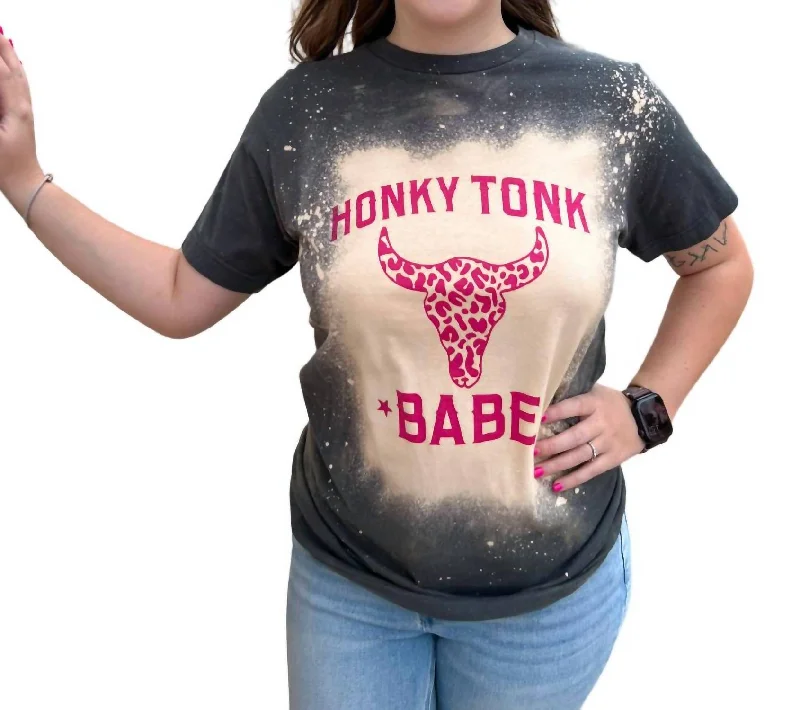 Honky Tonk Babe Bleached Tee Shirt In Black Multi