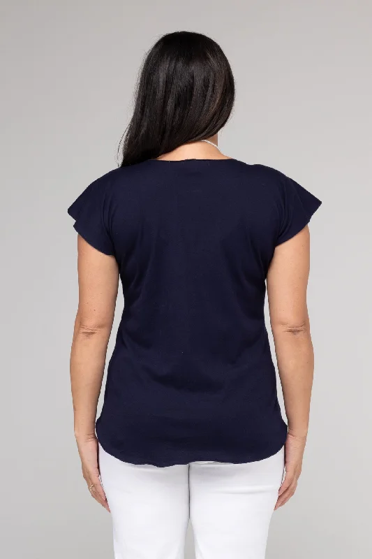 Navy Short Sleeve Cotton Knit Top