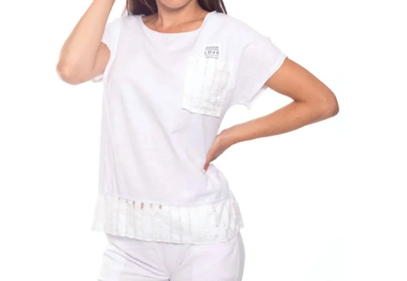 Short Sleeve Lace Embellished T-Shirt In White