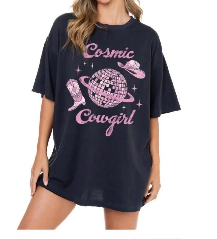 This Cosmic Cowgirl Disco Ball Graphic T-Shirt In Black