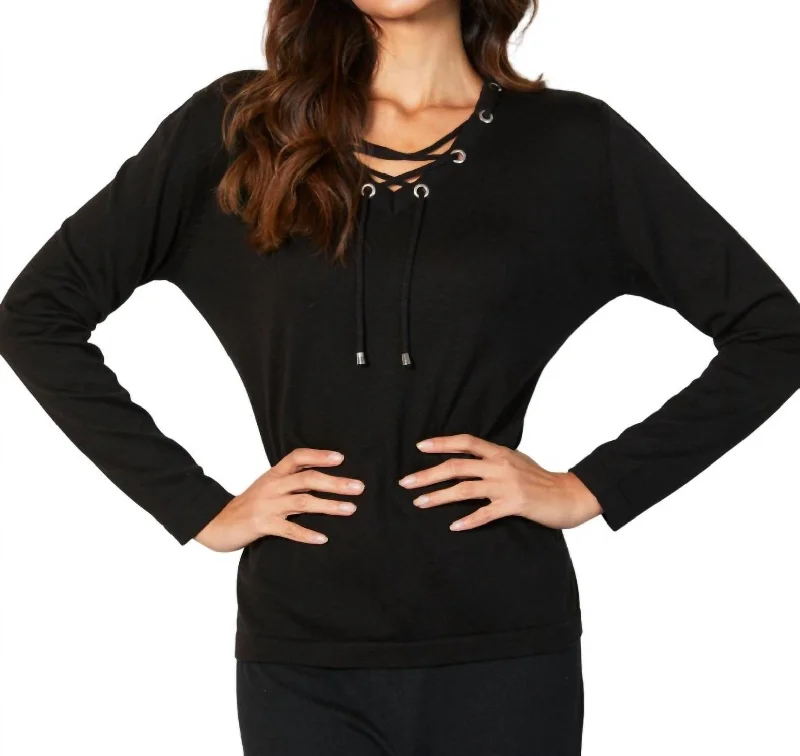 V-Neck Grommet Top In Black