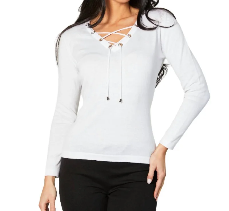 V-Neck Grommet Top In Chalk