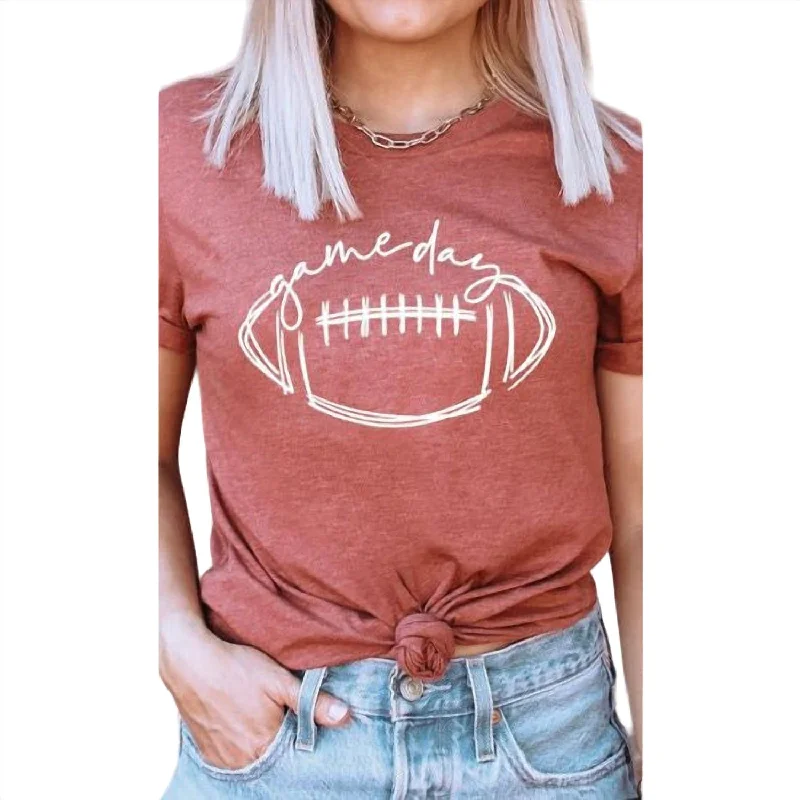 Women's Cursive Game Day Football Graphic Tee In Heather Red