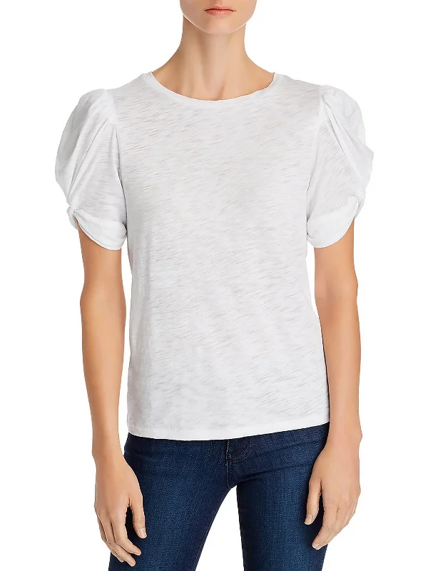 Womens Twisted Puff Sleeves Crewneck T-Shirt