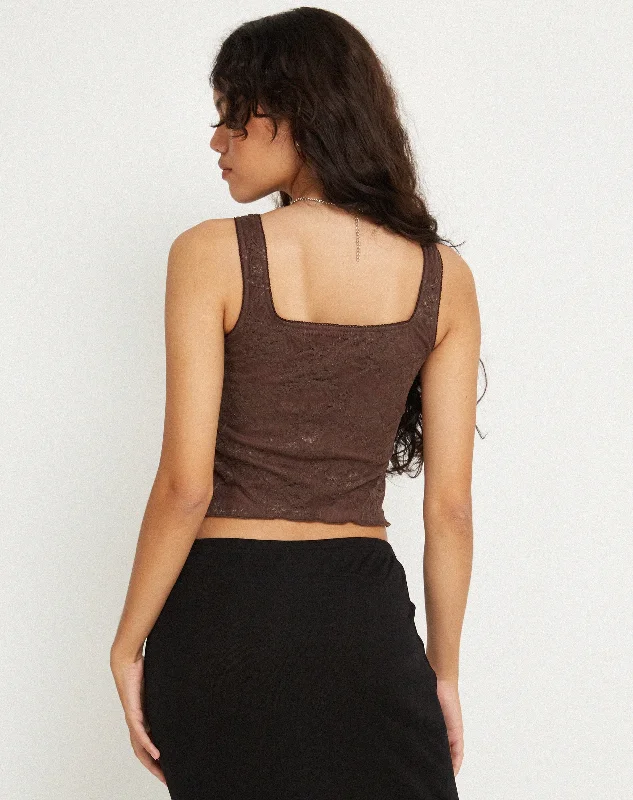 Asahi Crop Top in Lace Chestnut Brown