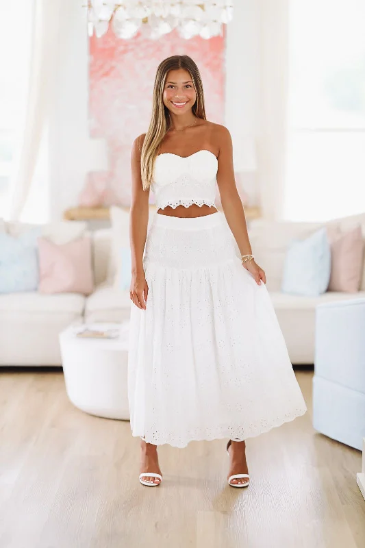 Devoted to You Crop Top and Midi Skirt Set - White