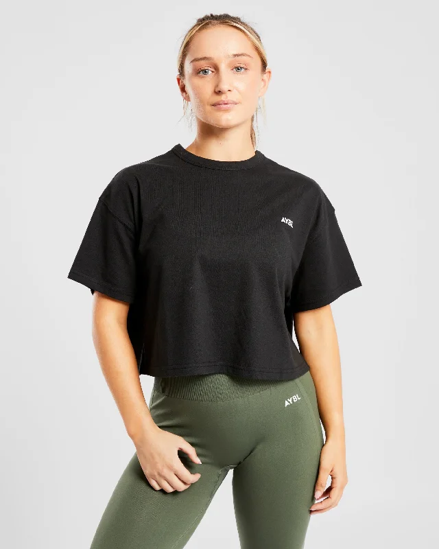 Essential Oversized Crop T Shirt - Black