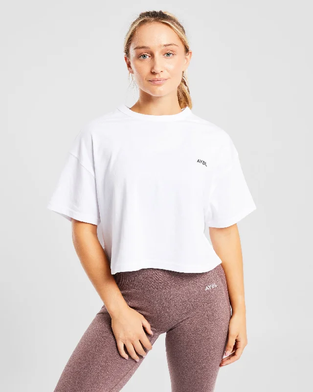 Essential Oversized Crop T Shirt - White