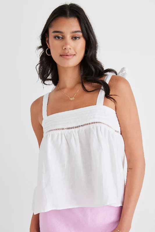 Fluid White Linen Reversible Tie Shoulder Cami