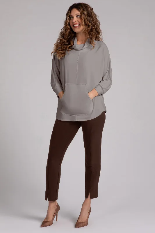 Funnel Neck Pullover with Kangaroo Pocket | Taupe