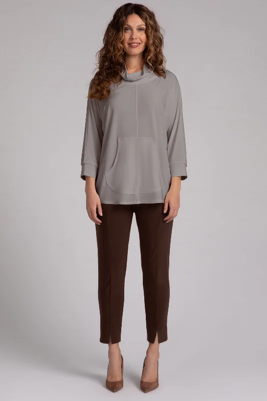 Funnel Neck Pullover with Kangaroo Pocket | Taupe