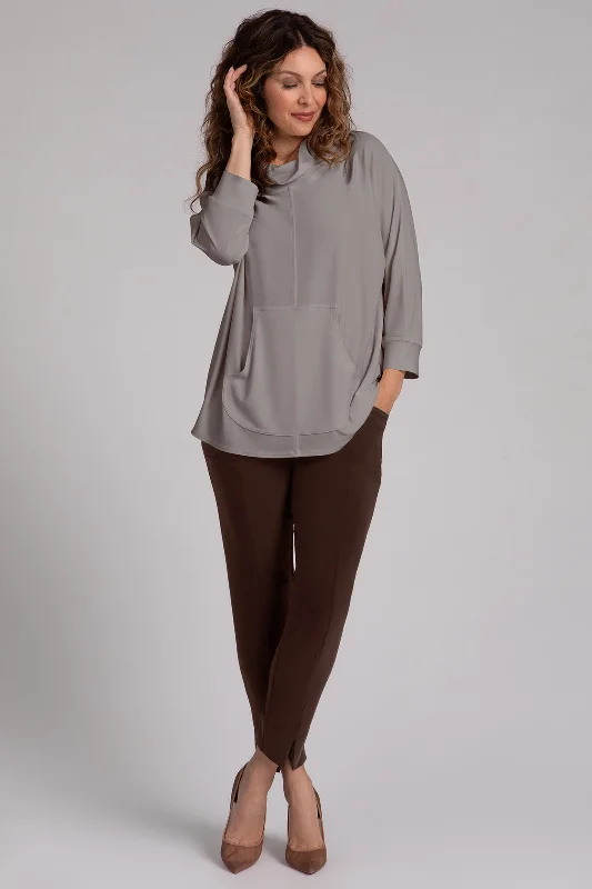 Funnel Neck Pullover with Kangaroo Pocket | Taupe