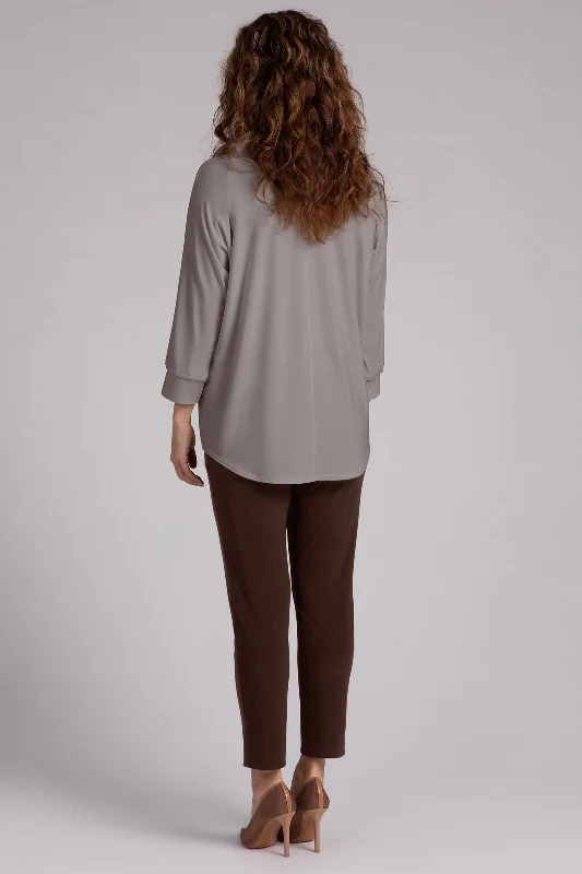 Funnel Neck Pullover with Kangaroo Pocket | Taupe