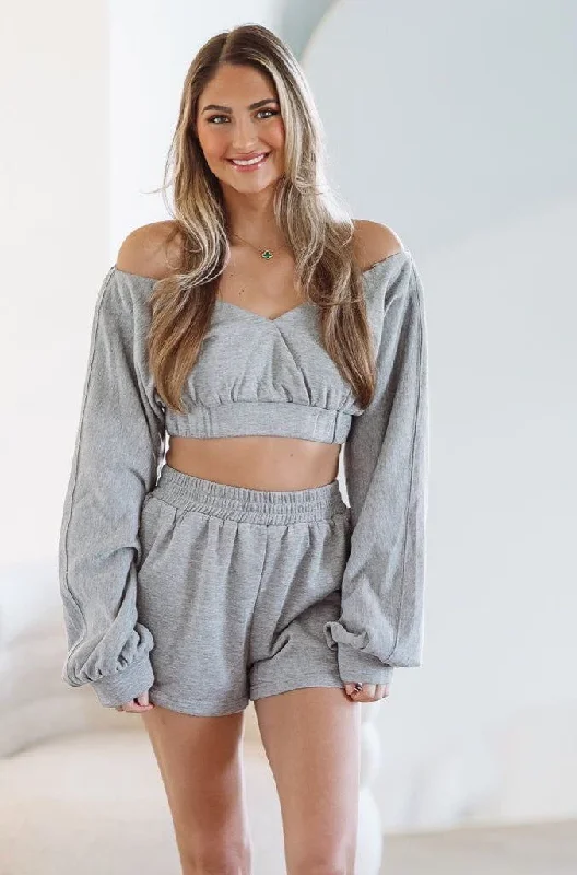 Great Idea Crop Top And Short Set - Grey