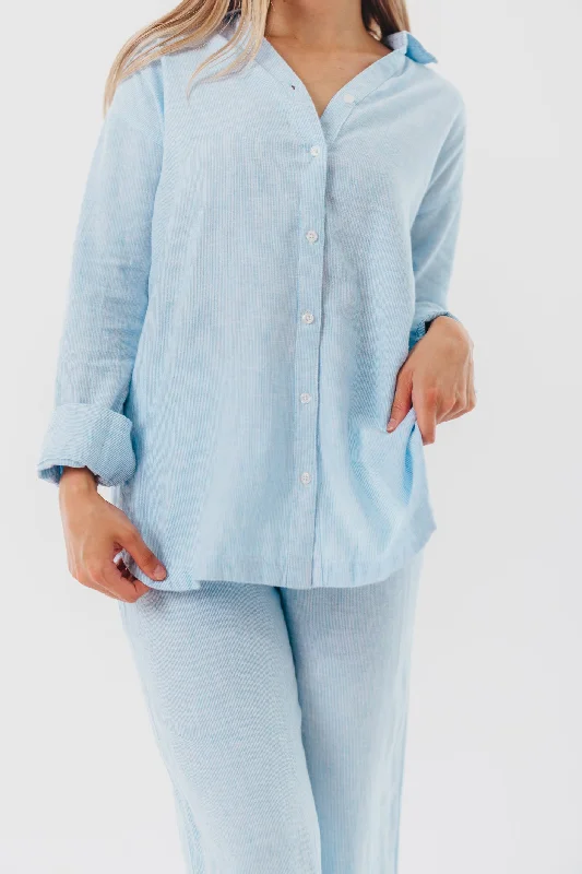 Holden Linen-Blend Tunic in Blue Microstripe - Nursing Friendly