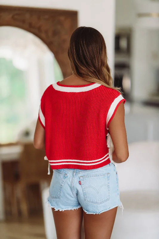 It's Game Time Crop Sweater - Red and White