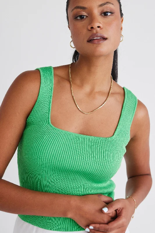 Juno Green Square Neck Rib Knit Tank