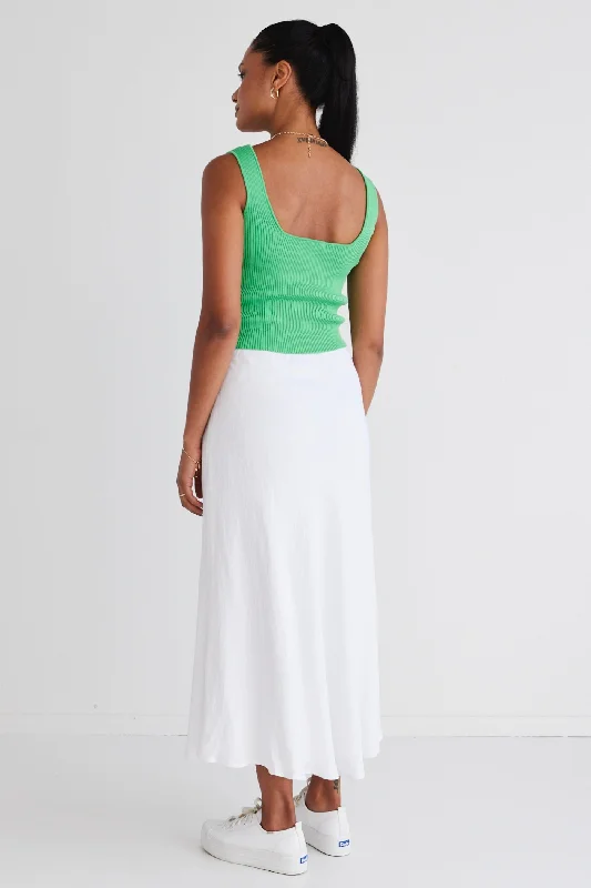 Juno Green Square Neck Rib Knit Tank