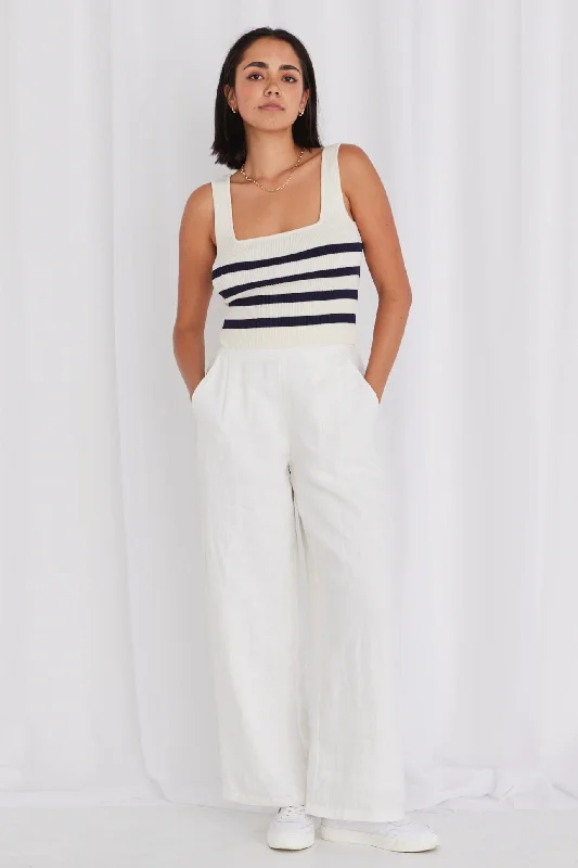 Juno Navy Stripe Square Neck Rib Knit Tank