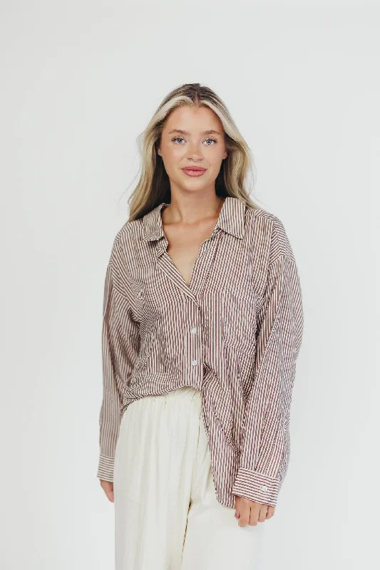 Kelly Oversized Button-Up Shirt in Brown Stripe