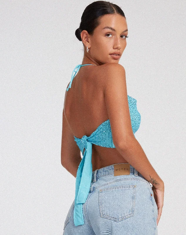 Ketida Crop Top in Drape Sequin Blue