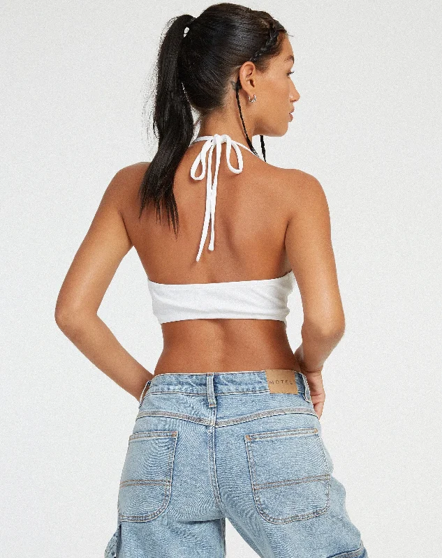 Ketida Crop Top in White Diamante