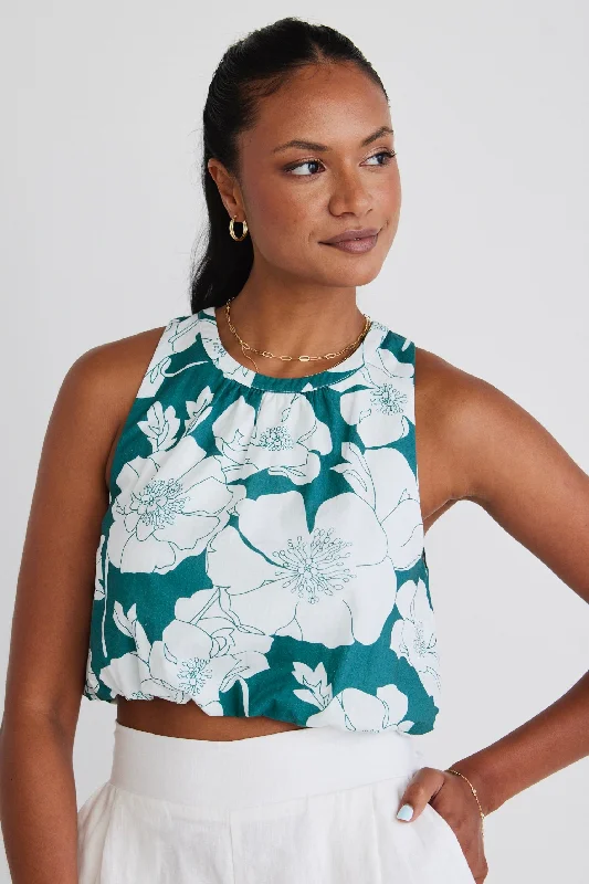 Lofty Ocean Floral Shell Top