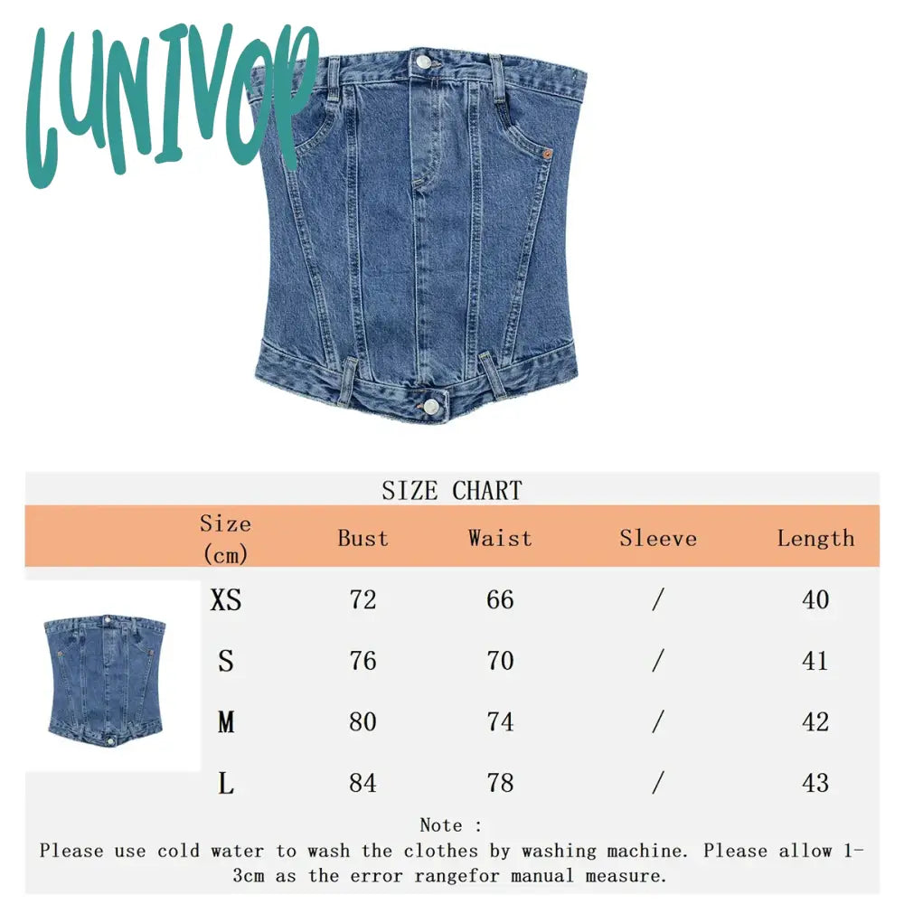 Lunivop Blue Backless Denim Corset Crop Women Off Shoulder Sleeveless Bustier Tops Lady Sexy Elegant Street Wear Tank Top Summer