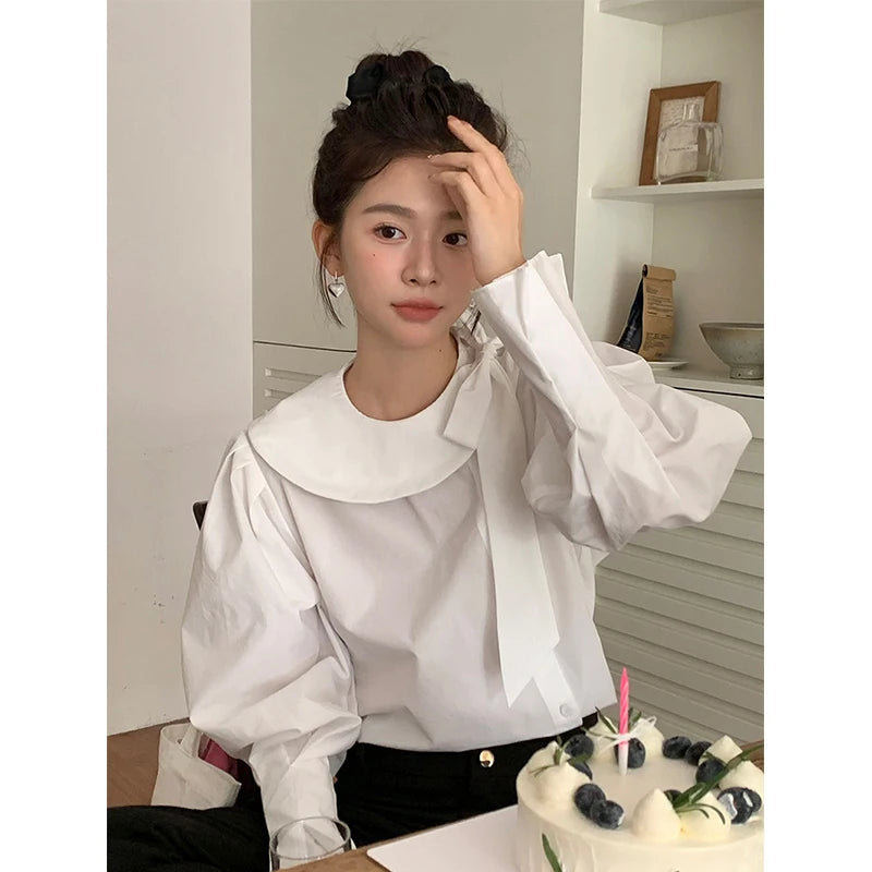 Lunivop Elegant White Shirts Women Vintage Bow Bandage Blouses Spring Office Lady Korean Long Sleeve All Match Chic Designer Tops