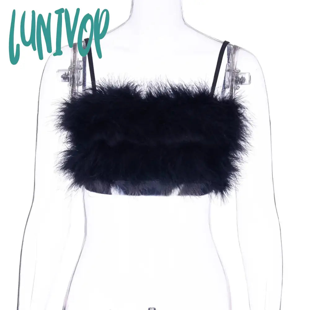 Lunivop Sexy Women Hairy Camisole Summer Solid Color Crop Tops Elasticity Sling Fur Strap Fashion Female Tank Top Ladies Clothing