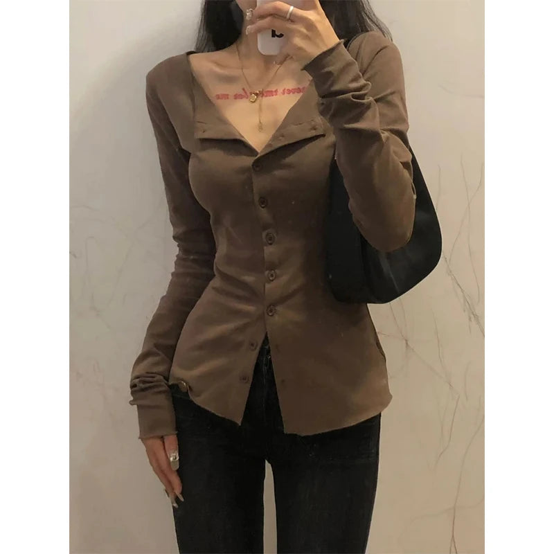 Lunivop Y2K Shirts Women Streetwear Long Sleeve Slim Blouses Korean Harajuku Fashion Solid Chic Casual Bottoming Shirt Tops New