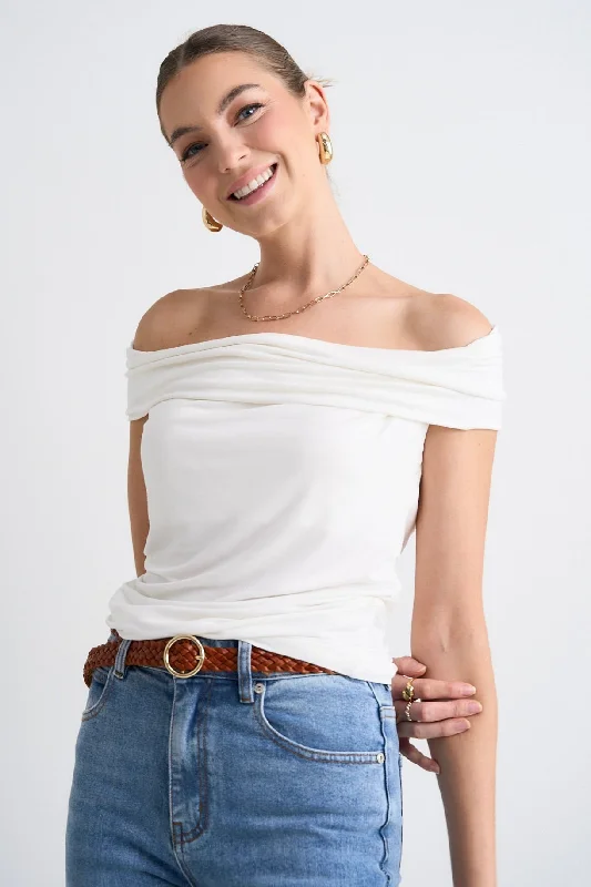 Nightlife Ivory Stretch Off Shoulder Top