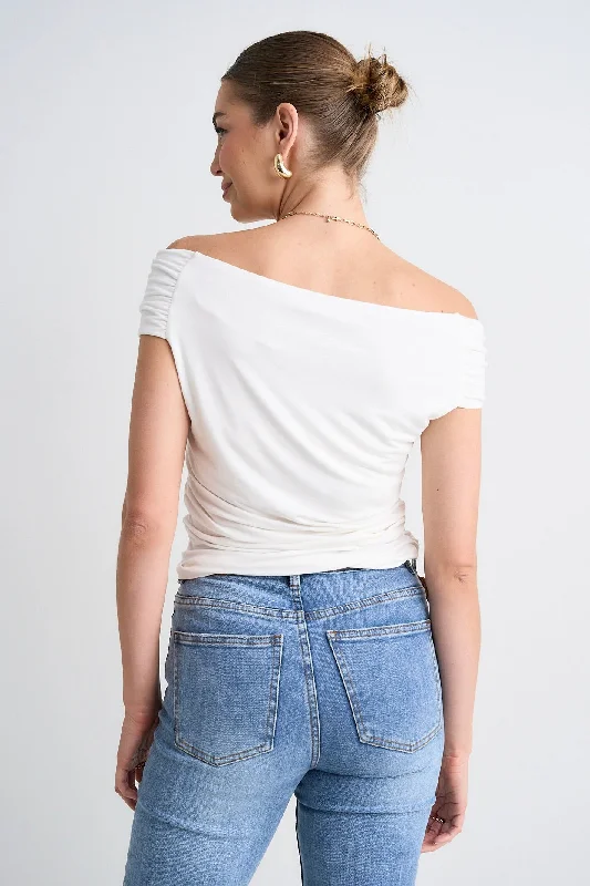 Nightlife Ivory Stretch Off Shoulder Top