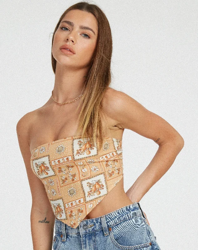 Nolda Crop Top in Picnic Print Brown