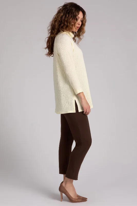 Popcorn Waffle Svelte Funnel Neck Tunic | Lemon Chiffon