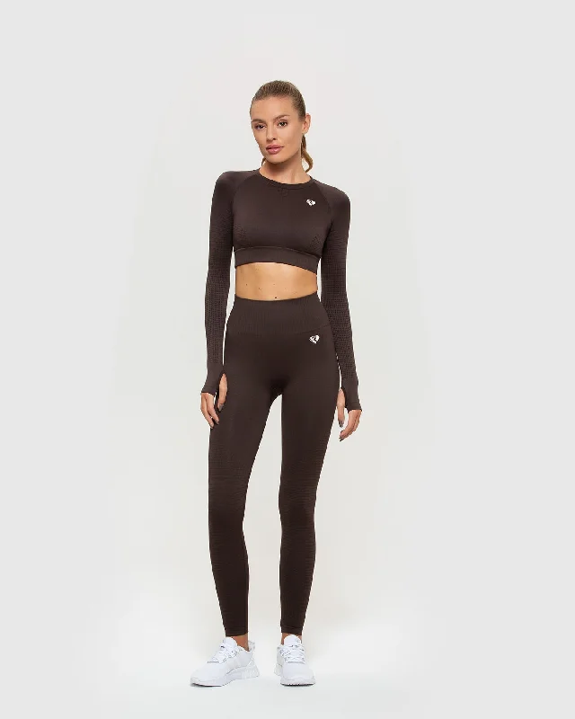 Power Seamless Long Sleeve Crop Top | Dark Oak