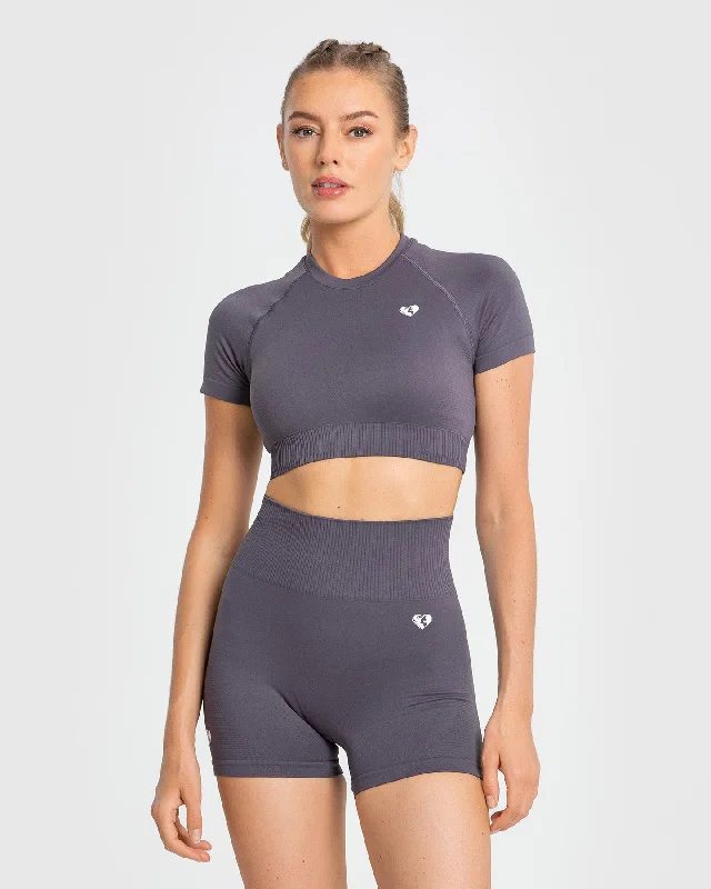 Power Seamless Short Sleeve Crop Top | Charcoal