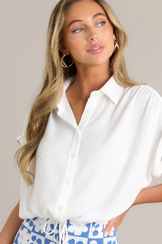 Pure Serenity White Button Front Drawstring Top