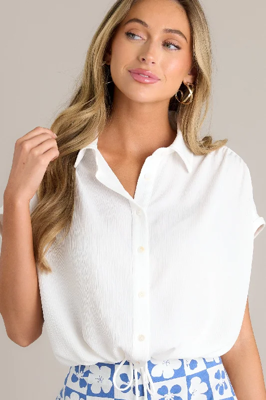 Pure Serenity White Button Front Drawstring Top