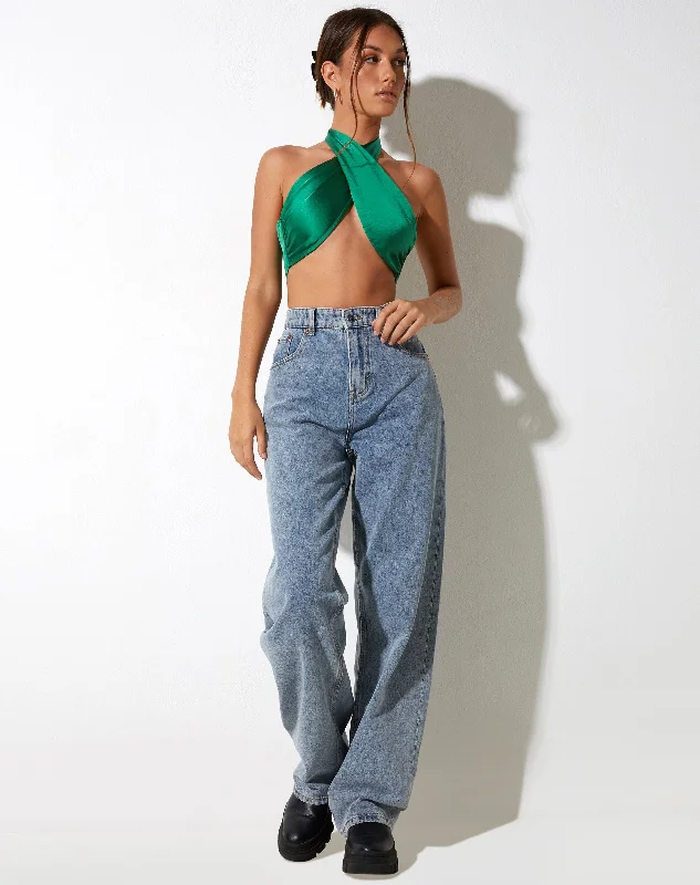 Selenda Crop Top in Satin Kelly Green