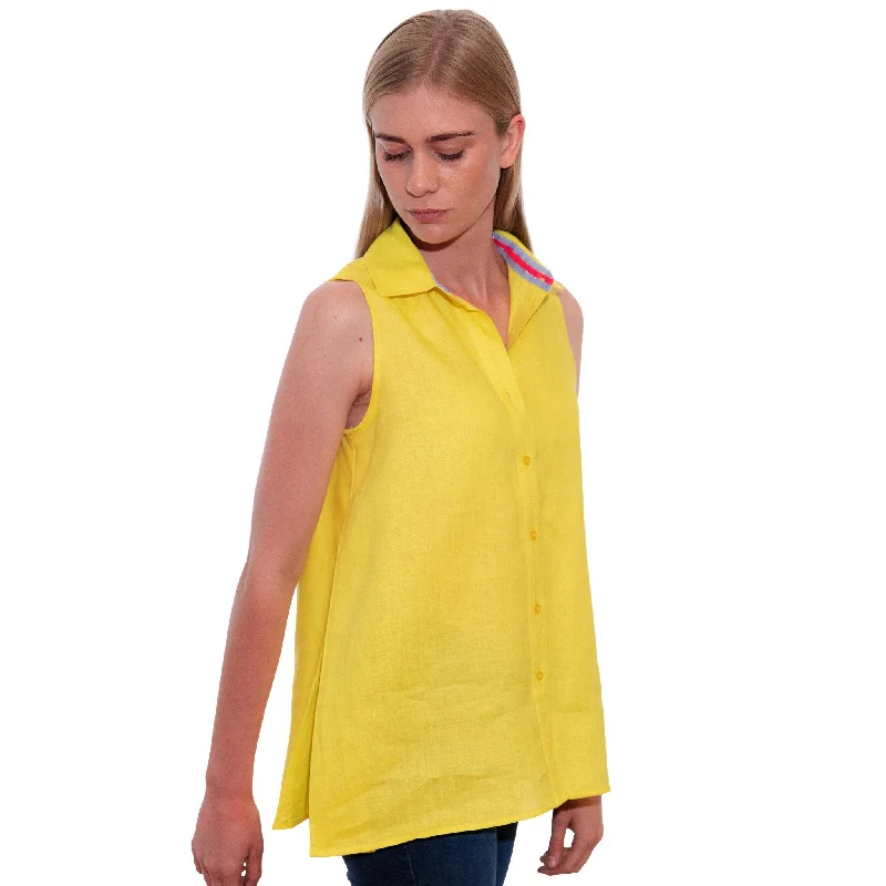 Linen Sleeveless Swing Shirt - Lime Yellow