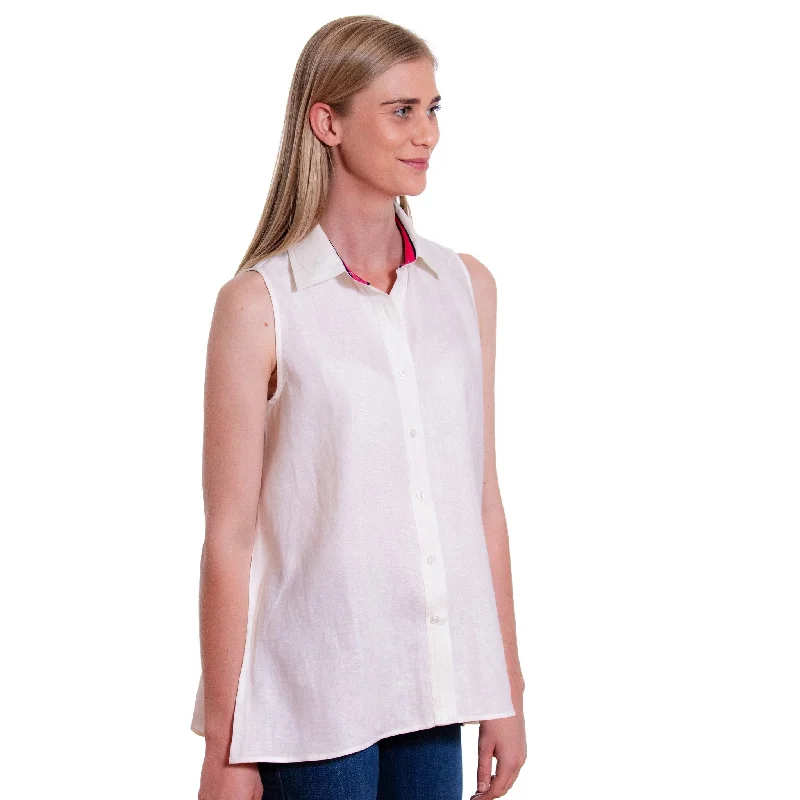 Linen Sleeveless Swing Shirt - White