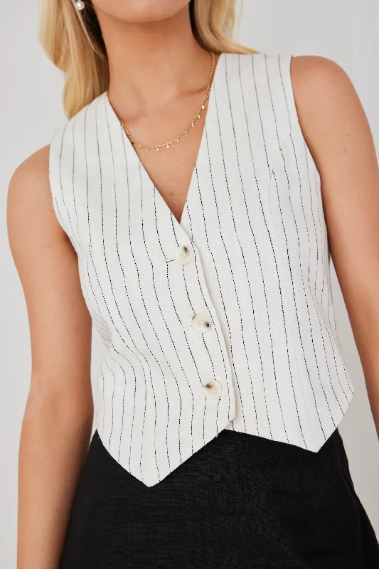 Veritable White Pinstripe Linen Vest